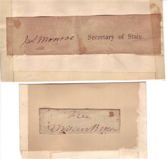 (PRESIDENTS.) Group of 3 clipped Signatures: John Quincy Adams, as President * James Monroe, as Secretary of State * Martin Van Buren,